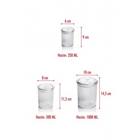 12'li Barok Yuvarlak 3 Boy Kavanoz Seti & Saklama Kabı & Erzak Kabı (4*1000 ML, 4*500 ML,4*250 ML)