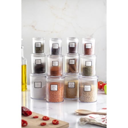 12'li Barok Yuvarlak 3 Boy Kavanoz Seti & Saklama Kabı & Erzak Kabı (4*1000 ML, 4*500 ML,4*250 ML)