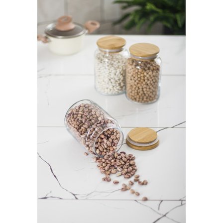 3 Lü Set Bambu Kapaklı Cam Kavanoz & Erzak Saklama Kabı 800 ml Orta Boy ( Vakum Kapak )