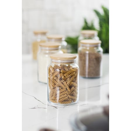 6 Lı Set Bambu Kapaklı Cam Kavanoz & Erzak Saklama Kabı 800 ml Orta Boy ( Vakum Kapak )