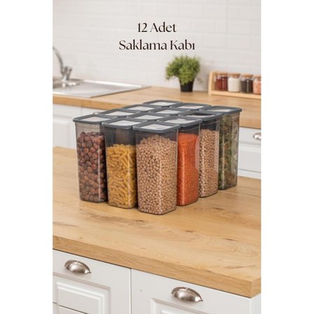 12'li Kavanoz Seti & Saklama Kabı & Erzak Kabı 12x1900 Ml (20 Lı Etiket Hediyeli)