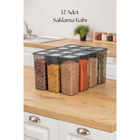 12'li Kavanoz Seti & Saklama Kabı & Erzak Kabı 12x1900 Ml (20 Lı Etiket Hediyeli)