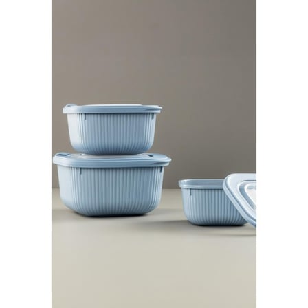 Kare 3 Parça Vakumlu Sızdırmaz Hava Almaz Saklama Kabı Seti Mavi (1800/1100/600 Ml)