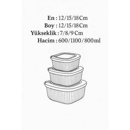 Kare 3 Parça Vakumlu Sızdırmaz Hava Almaz Saklama Kabı Seti Mavi (1800/1100/600 Ml)