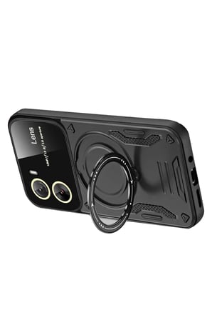 Bezos Vivo Y16 Uyumlu Kılıf Joy Lens Standlı Kapak - Siyah BZSS
