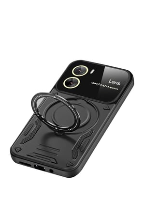 Bezos Vivo Y16 Uyumlu Kılıf Joy Lens Standlı Kapak - Siyah BZSS