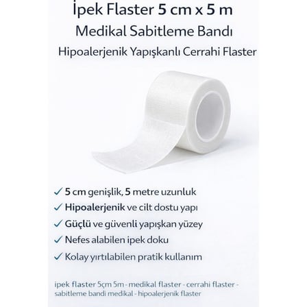 İpek Flaster 5 cm x 5 m Medikal Sabitleme Bandı Hipoalerjenik Yapışkanlı Cerrahi Flaster