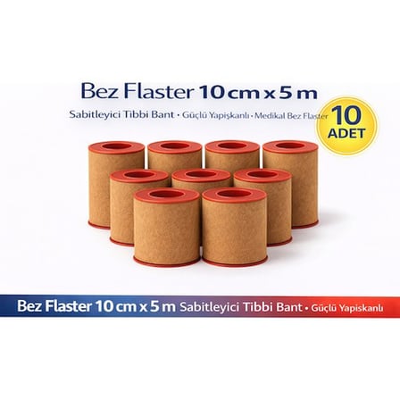 Bez Flaster 10 cm x 5 m Sabitleyici Tıbbi Bant Kahverengi Bez Flaster Güçlü Yapışkanlı 10 Adet