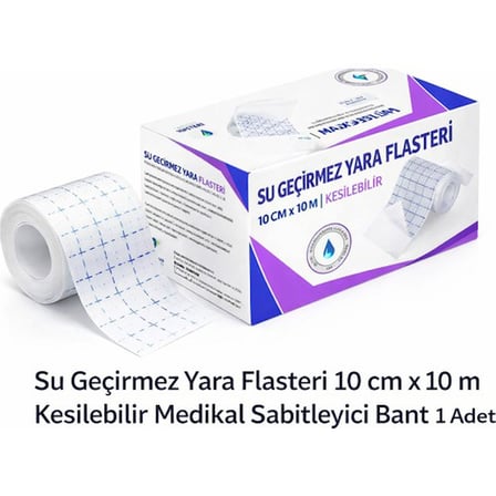 Su Geçirmez Yara Flasteri 10 cm x 10 m Kesilebilir Medikal Sabitleyici Bant 1 Adet