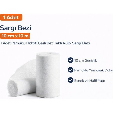 Sargı Bezi 15 cm x 10 m 1 Adet Pamuklu Hidrofil Gazlı Bez Tekli Rulo Sargı Bezi