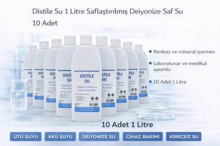 Distile Su 1 Litre Saflaştırılmış Deiyonize Saf Su 10 Adet