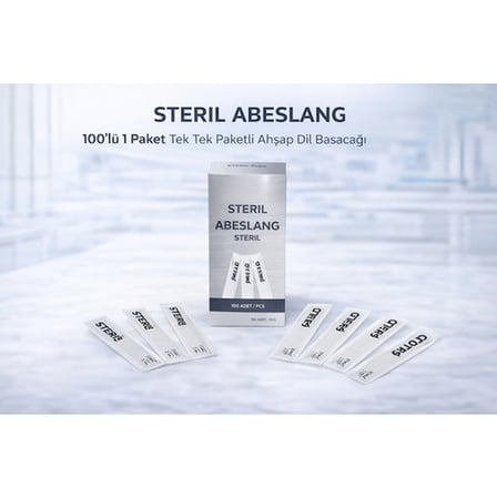 Steril Abeslang 100'lü 1 Paket Tek Tek Paketli Ahşap Dil Basacağı Medikal Spatula