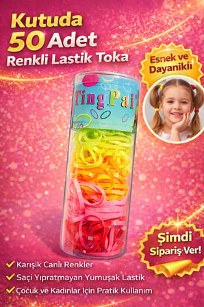 50 Adet Renkli Lastik Toka Seti Kutu İçinde Karışık Renkli Saç Lastiği Çocuk ve Kadın Saç Tokası