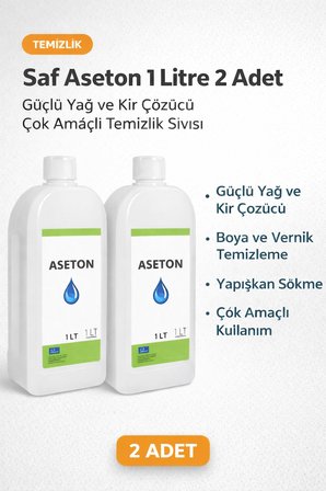 Saf Aseton 1 Litre 2 Adet Güçlü Yağ ve Kir Çözücü Çok Amaçlı Temizlik Sıvısı