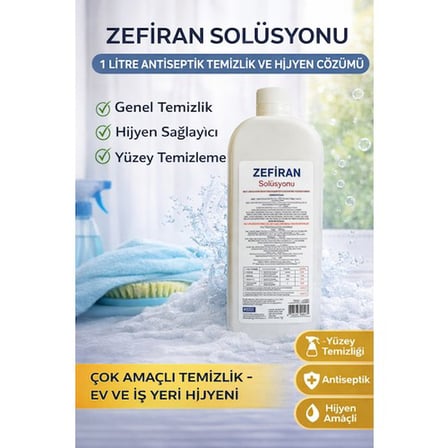 Zefiran Solüsyonu 1 Litre Antiseptik Temizlik ve Hijyen Amaçlı Çok Amaçlı Solüsyon 1 ADET