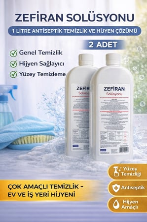 Zefiran Solüsyonu 1 Litre 2 Adet Set Antiseptik Hijyen ve Çok Amaçlı Temizlik Solüsyonu