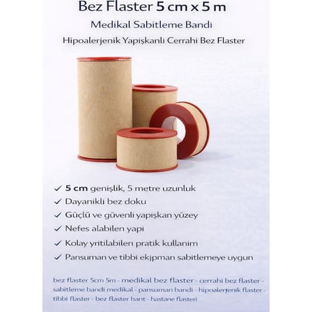 Bez Flaster 5 cm x 5 m Medikal Sabitleme Bandı Hipoalerjenik Yapışkanlı Cerrahi Bez Flaster