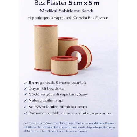 Bez Flaster 5 cm x 5 m Medikal Sabitleme Bandı Hipoalerjenik Yapışkanlı Cerrahi Bez Flaster