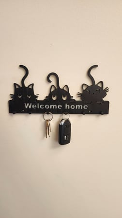 Twin Store 3D Baskı Kedili Welcome Home Anahtar Askısı Duvar Anahtarlığı Dekoratif BZSTWIN
