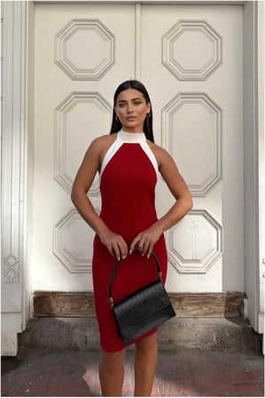 Twin Store Balıkçı Kesim Abiye Yaka Balık Elbise · Renk: Kırmızı · Beden: M BZSTWIN