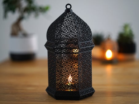 Twin Store 3D Baskı Arap Geometrik Desenli Fener LED Lamba ve Tealight Mumluk Dekoratif Aydınlatma BZSTWIN
