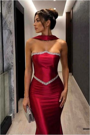 Twin Store Kadın Kruvaze Şık Elbise Abiye Yaka · Renk: Saks · Beden: S BZSTWIN