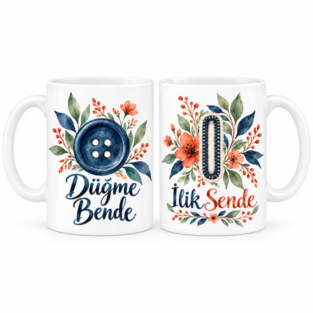Twin Store Düğme Bende ve İlik Sende 2'li Porselen Kupa Seti - MODEL 542 BZSTWIN