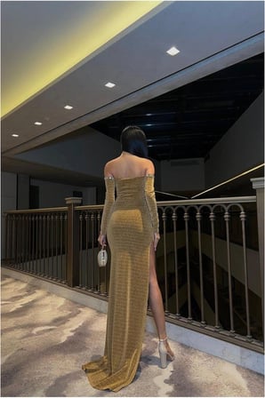Twin Store Straplez Kesim Abiye Balık Elbise Yırtmaçlı · Renk: Gri · Beden: XL BZSTWIN