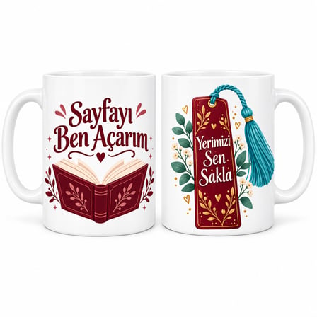 Twin Store Kitap Ayracı Dostları 2'li Porselen Kupa Seti - MODEL 609 BZSTWIN