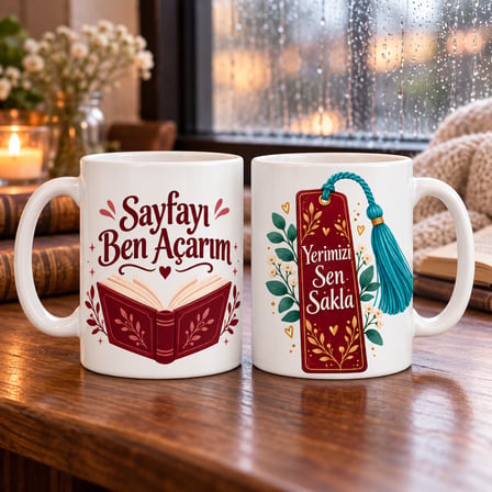 Twin Store Kitap Ayracı Dostları 2'li Porselen Kupa Seti - MODEL 609 BZSTWIN