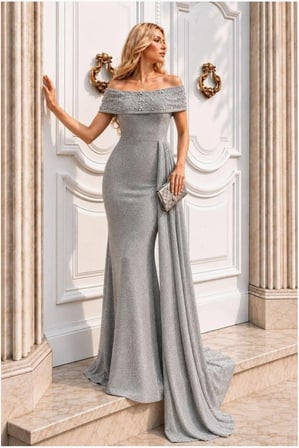 Twin Store Degaje Elbise Dekolteli Maxi Kollu Abiye Yaka Uzun · Renk: Saks · Beden: M BZSTWIN