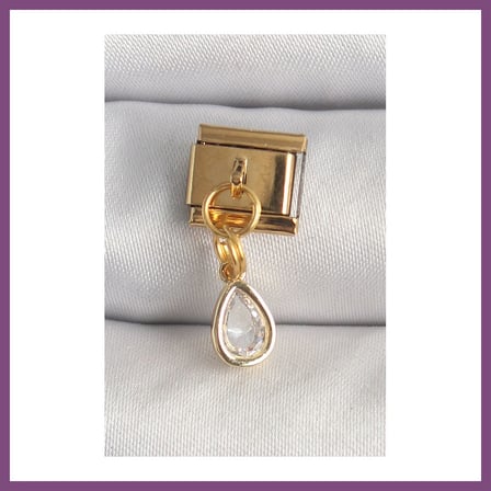 Twin Store 316L Çelik Gold Renk Sallantı Damla Zirkon Taşlı Nomination Charm BZSTWIN