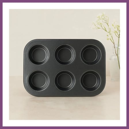 Twin Store 6 Gözlü Siyah Metal Muffin Kalıbı BZSTWIN