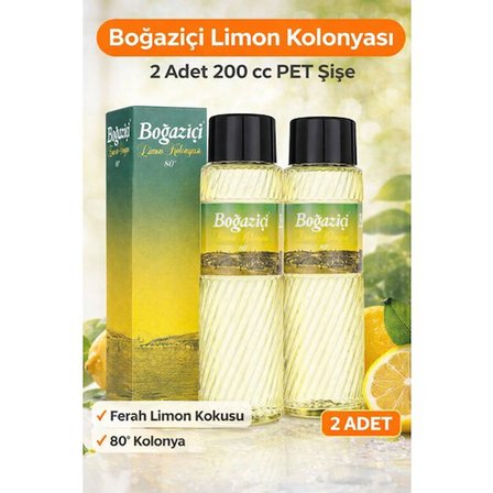 Boğaziçi Limon Kolonyası 200 cc PET Şişe 2 Adet 80° Ferahlatıcı Limon Kokulu Kolonya