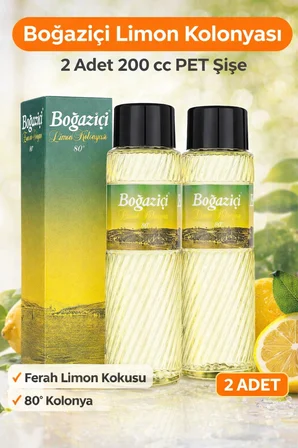 Boğaziçi Limon Kolonyası 200 cc PET Şişe 2 Adet 80° Ferahlatıcı Limon Kokulu Kolonya