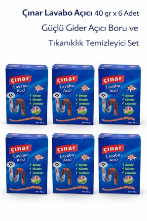 Çınar Lavabo Açıcı 40 gr x 6 Adet – Güçlü Gider Açıcı Boru ve Tıkanıklık Temizleyici Set
