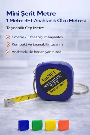 Mini Şerit Metre 1 Metre 3FT Anahtarlık Ölçü Metresi Taşınabilir Cep Metre 1 Adet