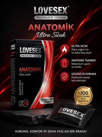 Lovesex Anatomik Prezervatif Ultra Sıcak Etkili Kondom Yüksek Hassasiyet ve Koruma 1 Adet