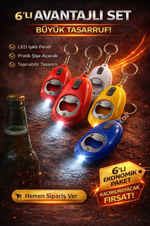 Mini LED Anahtarlık Fener Açacak Işıklı Şişe Açacak Anahtarlık 6 Adet