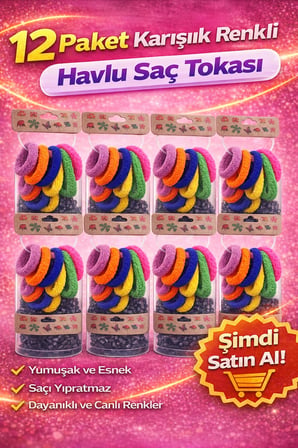 6’lı 12 Paket Karışık Renkli Havlu Saç Tokası Yumuşak Elastik Dayanıklı Lastik Toka Seti