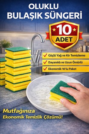 Oluklu Bulaşık Süngeri 5'li 2 Paket Güçlü Yağ ve Kir Temizleyici Çift Katmanlı Dayanıklı Mutfak Temizlik Süngeri