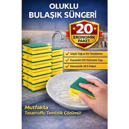 Oluklu Bulaşık Süngeri 5'li 4 Paket Güçlü Yağ ve Kir Temizleyici Çift Katmanlı Dayanıklı Mutfak Temizlik Süngeri Ekonomik Paket