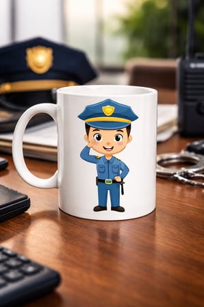 Polis Temalı Porselen Kupa MODEL 161 – Sevimli Polis Karakter Baskılı Kahve Kupası – Polis Meslek Hediyesi – Dayanıklı Porselen Kahve Bardak