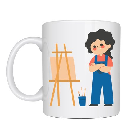 Ressam Tasarımlı Porselen Kupa MODEL 163 – Sanatçı Temalı Kahve Kupası – Ressam Hediyesi – Sanat Severlere Özel Beyaz Kupa