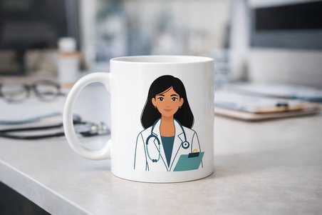 Kadın Doktor Tasarımlı Porselen Kupa MODEL 169 – Doktor ve Sağlık Çalışanı Temalı Kahve Kupası – Doktora Anlamlı Hediye