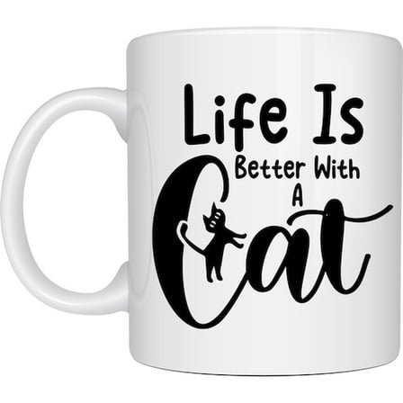 Kedi Severlere Özel “Life Is Better With A Cat” Kupa MODEL 181 – Sevimli Kedi Tasarımlı Porselen Kahve Kupası – Hediyelik Kupa