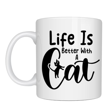 Kedi Severlere Özel “Life Is Better With A Cat” Kupa MODEL 181 – Sevimli Kedi Tasarımlı Porselen Kahve Kupası – Hediyelik Kupa