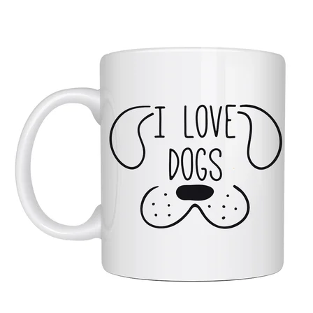 Köpek Severlere Özel “I Love Dogs” Kupa MODEL 182– Sevimli Köpek Tasarımlı Porselen Kahve Kupası – Hediyelik Kupa