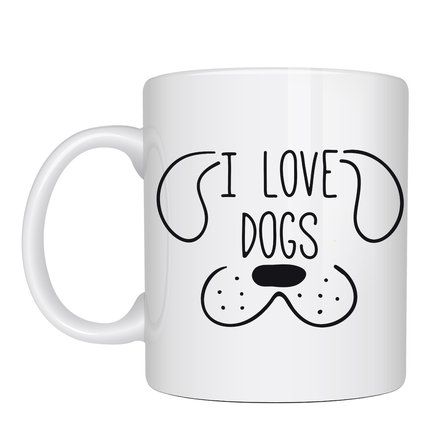 Köpek Severlere Özel “I Love Dogs” Kupa MODEL 182– Sevimli Köpek Tasarımlı Porselen Kahve Kupası – Hediyelik Kupa