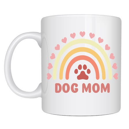 Dog Mom Baskılı Porselen Kupa MODEL 186 – Köpek Annesi Temalı Sevimli Kahve Kupası – Köpek Severlere Hediye – Sevimli Pati ve Gökkuşağı Tasarımlı Kupa